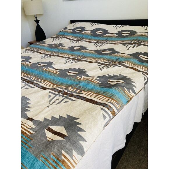 Carstens Comforter Bedding Lodge Double Twin Southwest Aztec Rustic Badlands Blu - Picture 2 of 10